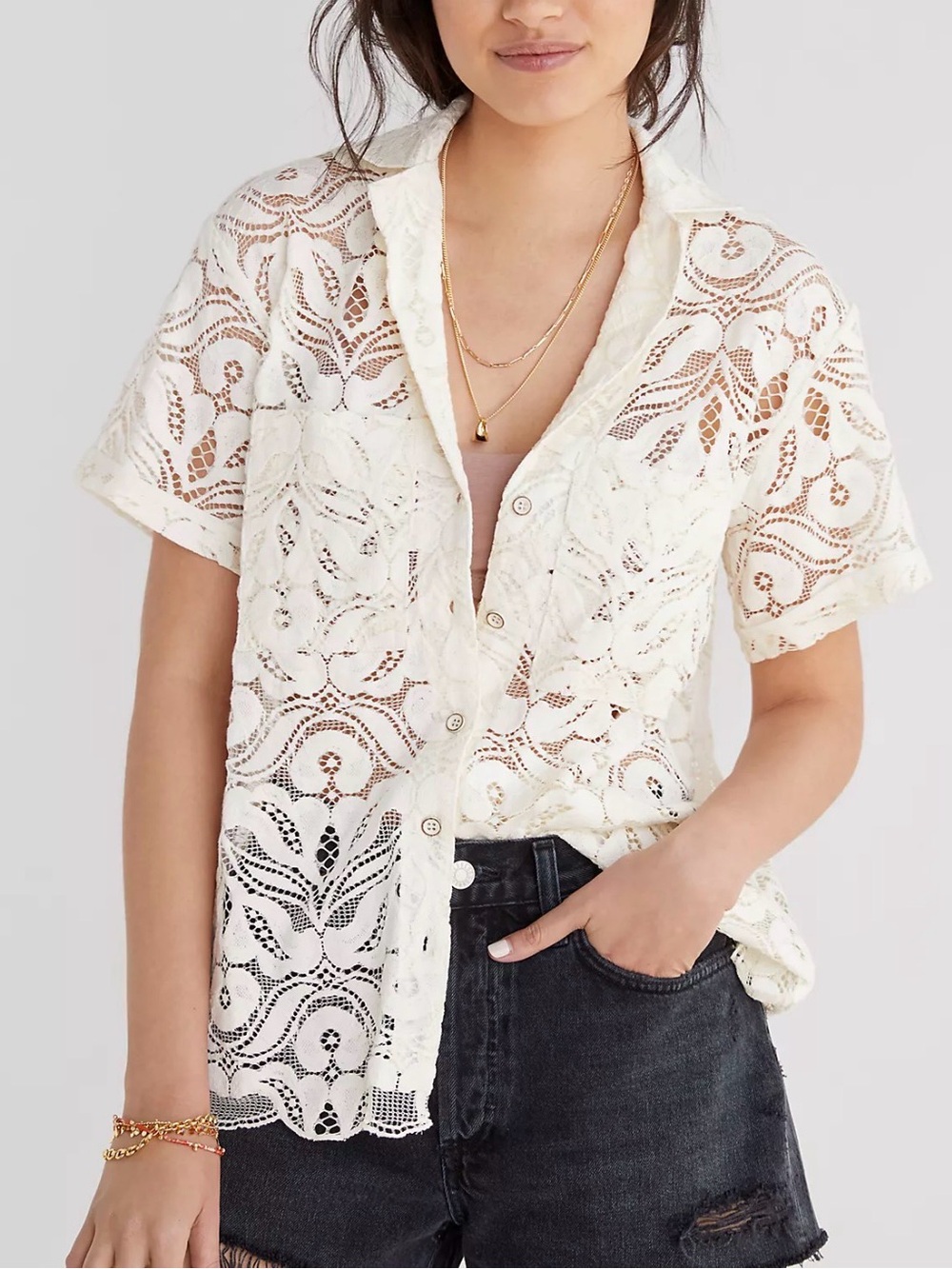 Anthropologie Maeve Lace Surf Shirt - Picture 2 of 9
